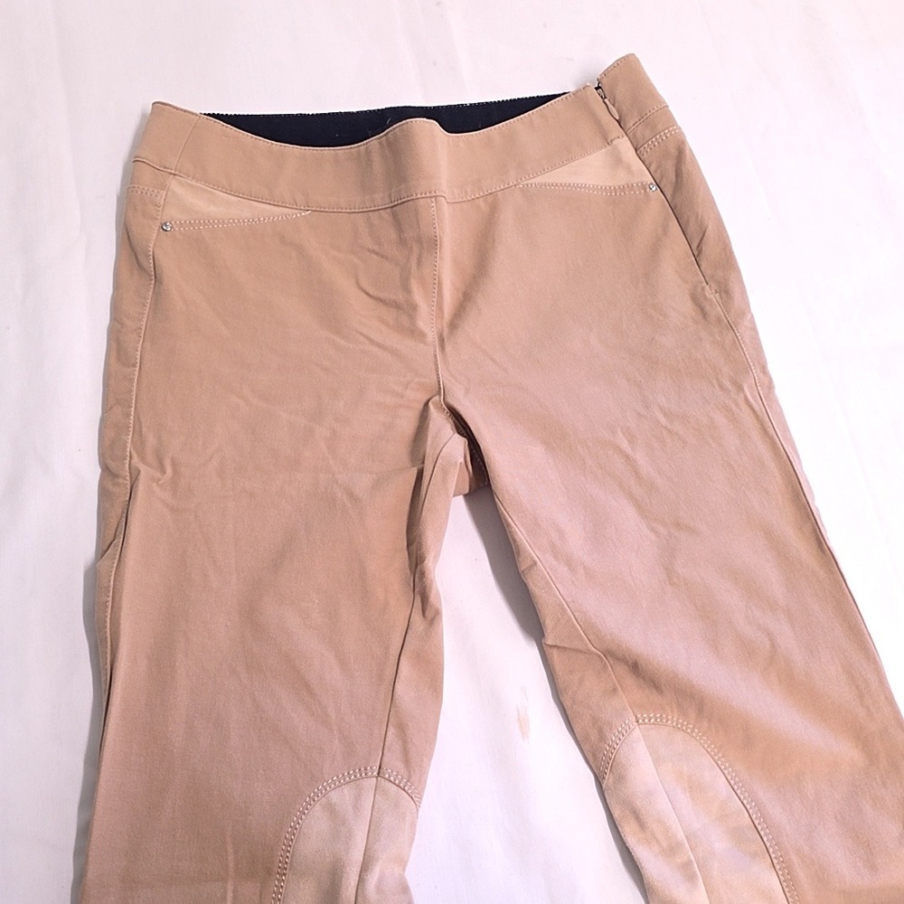 White House Black Market Skinny Leg Pants Women 4L Tan Equestrian Style Side Zip